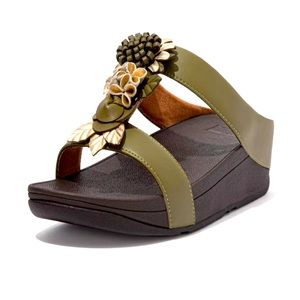 Limited Edition Fino Floral Cluster Slides FitFlop Olive Green Size 5 Summer 21